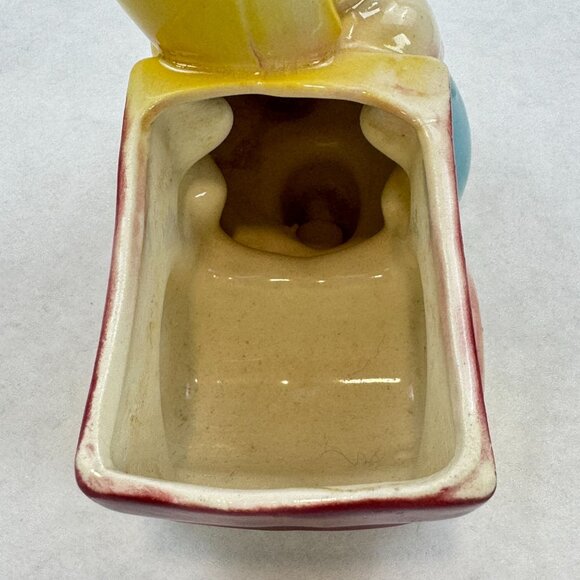 Vintage Ceramic Planter Wide Eyed Girl With Wheelbarrow Wagon MCM Collectible - Picture 7 of 10